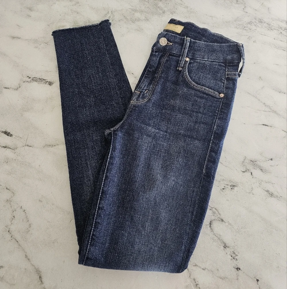 MOTHER‎ Looker Ankle Fray Mid Rise Skinny Leg Girl Crush Blue Jeans 25 Preowned